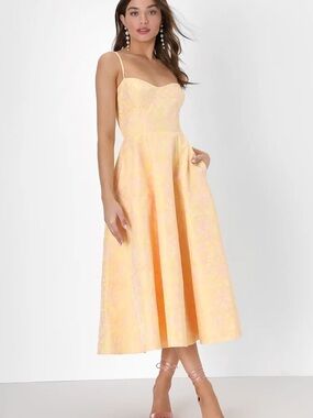 Yellow Spaghetti-Strap Midi Dress